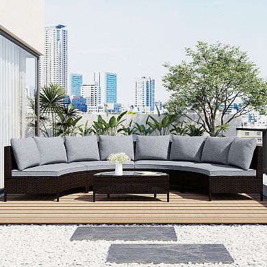 Merax 5 Pieces All-Weather Brown PE Rattan Wicker Sofa Set Outdoor Patio Sectional Furniture Set