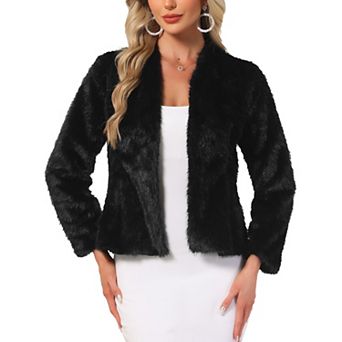 Faux Fur Cropped Jacket for Womens Casual Long Sleeve Winter Coat Shaggy Warm Outerwear