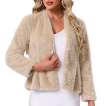 Faux Fur Cropped Jacket for Womens Casual Long Sleeve Winter Coat Shaggy Warm Outerwear