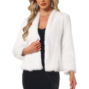 Faux Fur Cropped Jacket for Womens Casual Long Sleeve Winter Coat Shaggy Warm Outerwear