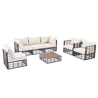 Merax Modern Minimalist 7 pc Metal Patio Sectional Sofa Set