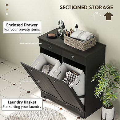 HOMCOM Tilt Out Laundry Hamper, Laundry Hamper Cabinet with Drawer