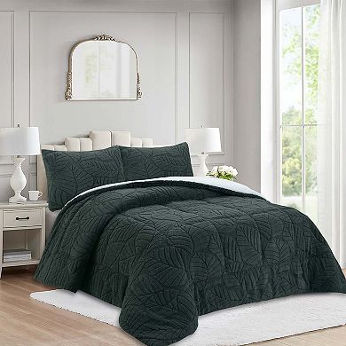 Marcielo 3 PCS Leaf Pattern Jacquard Soft Plush Comforter Set