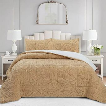 Marcielo 3 pc Leaf Pattern Jacquard Soft Plush Comforter Set