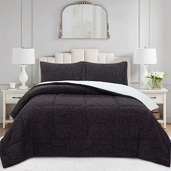 Marcielo 3 pc Leaf Pattern Jacquard Soft Plush Comforter Set