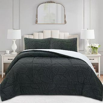 Marcielo 3 pc Leaf Pattern Jacquard Soft Plush Comforter Set