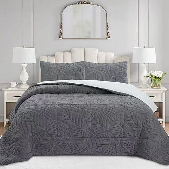 Marcielo 3 pc Leaf Pattern Jacquard Soft Plush Comforter Set