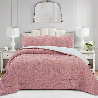 Marcielo 3 pc Leaf Pattern Jacquard Soft Plush Comforter Set
