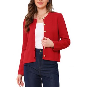 Button Down Cardigan Sweater for Women's Long Sleeve Crew Neck Solid Casual Knitted Jacket