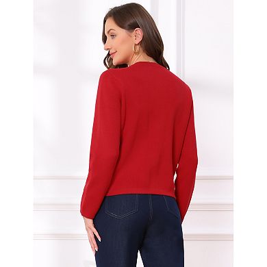 Button Down Cardigan Sweater for Women's Long Sleeve Crew Neck Solid Casual Knitted Jacket