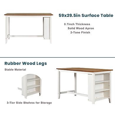 Merax 5 Pieces Counter Height Rustic Farmhouse Dining Room Wooden Bar Table Set