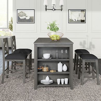 Merax 5 Pieces Counter Height Rustic Farmhouse Dining Room Wooden Bar Table Set