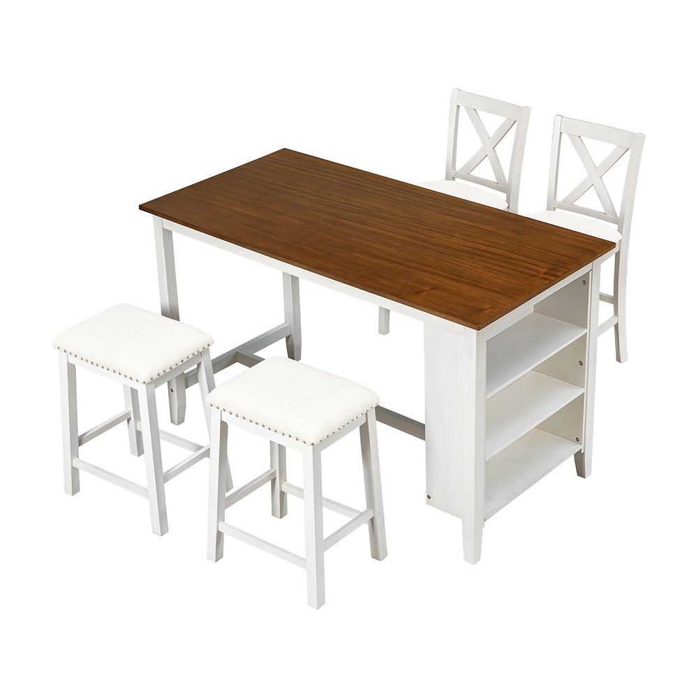 Merax 5 Pieces Counter Height Rustic Farmhouse Dining Room Wooden Bar ...