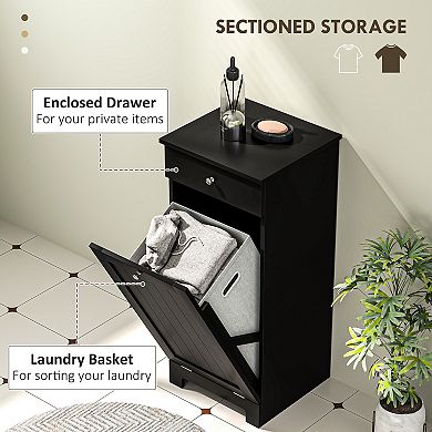 HOMCOM Tilt Out Laundry Hamper, Laundry Hamper Cabinet with Drawer