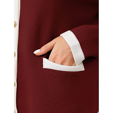 Women's Button Down Cardigan Sweater Crewneck Contrast Trim Long Sleeve Knit Ribbed Jacket
