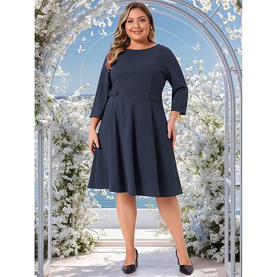 Women's Plus Size Office Dress 3/4 Sleeve 50s 60s Vintage Cocktail Dress Wear to Work Dresses