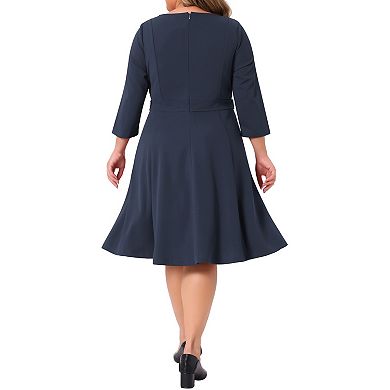 Women's Plus Size Office Dress 3/4 Sleeve 50s 60s Vintage Cocktail Dress Wear to Work Dresses