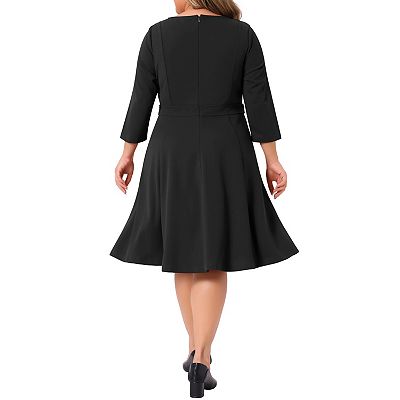 Black Dress Formal Dresses For Over 60 Women's Plus Size Office Dress 3/4  Sleeve 50s 60s Vintage