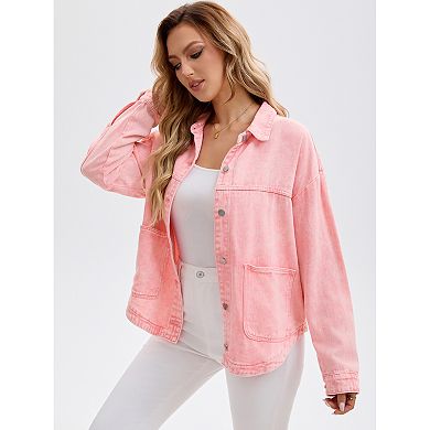 Women's Denim Jacket Long Sleeve Button Down Casual Western Shacket with Pockets Jean Jackets