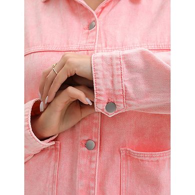 Women's Denim Jacket Long Sleeve Button Down Casual Western Shacket with Pockets Jean Jackets