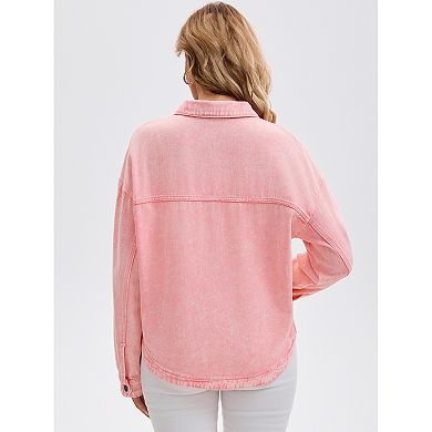 Women's Denim Jacket Long Sleeve Button Down Casual Western Shacket with Pockets Jean Jackets