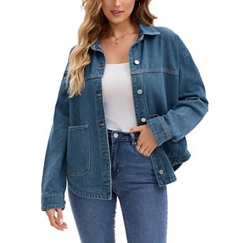 Women's Denim Jacket Long Sleeve Button Down Casual Western Shacket with Pockets Jean Jackets