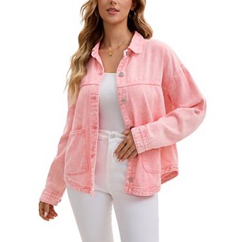 Women's Denim Jacket Long Sleeve Button Down Casual Western Shacket with Pockets Jean Jackets