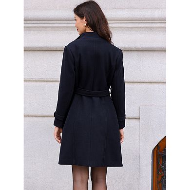 Double Breasted Trench Pea Coat for Womens Elegant Long Sleeve Winter Outerwear with Pockets