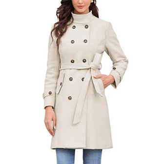 Double Breasted Trench Pea Coat for Womens Elegant Long Sleeve Winter Outerwear with Pockets