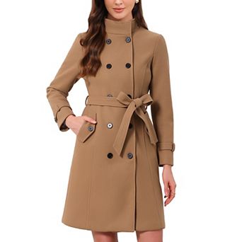 Double Breasted Trench Pea Coat for Womens Elegant Long Sleeve Winter Outerwear with Pockets