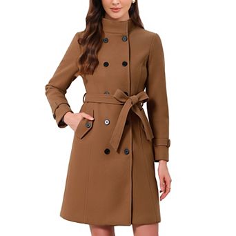 Double Breasted Trench Pea Coat for Womens Elegant Long Sleeve Winter Outerwear with Pockets