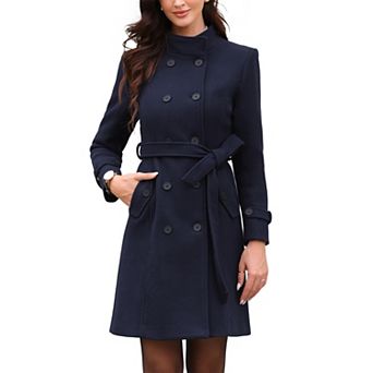 Double Breasted Trench Pea Coat for Womens Elegant Long Sleeve Winter Outerwear with Pockets