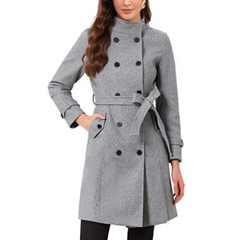 Double Breasted Trench Pea Coat for Womens Elegant Long Sleeve Winter Outerwear with Pockets