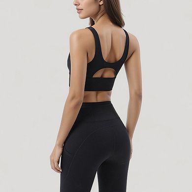 Women's High Neck Longline Sports Bra with Wide Straps and Keyhole Back for Stylish Medium Support