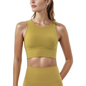 Women's High Neck Longline Sports Bra with Wide Straps and Keyhole Back for Stylish Medium Support