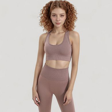 Women's Seamless Racerback Sports Bra with Ribbed Hem and Scoop Neckline for Medium Support