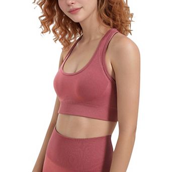 Women's Seamless Racerback Sports Bra with Ribbed Hem and Scoop Neckline for Medium Support