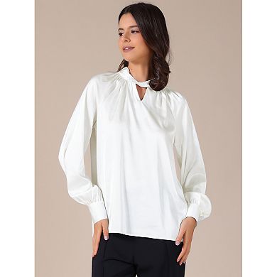 Women's Satin Silk Tops V Neck Long Sleeves Elegant Blouse