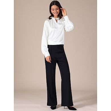 Women's Satin Silk Tops V Neck Long Sleeves Elegant Blouse