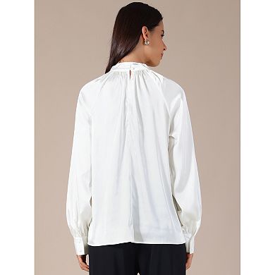 Women's Satin Silk Tops V Neck Long Sleeves Elegant Blouse