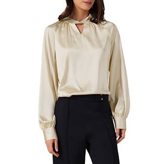 Women's Satin Silk Tops V Neck Long Sleeves Elegant Blouse