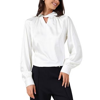 Women's Satin Silk Tops V Neck Long Sleeves Elegant Blouse