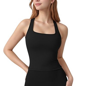 Women's Square Neck Active Tank Top with Built-In Bra and Racerback Design for Comfort and Movement