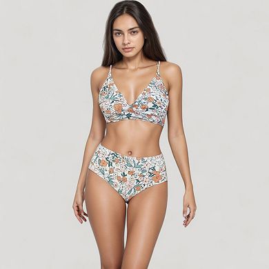 Women's V-Neck Bikini Swimsuit with Crossover Top and High Waist Bottom