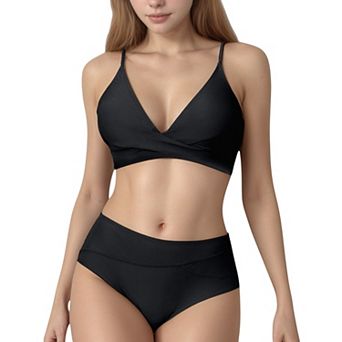 Women's V-Neck Bikini Swimsuit with Crossover Top and High Waist Bottom