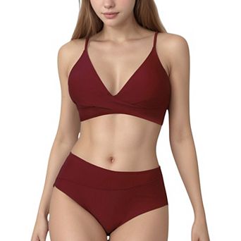Women's V-Neck Bikini Swimsuit with Crossover Top and High Waist Bottom