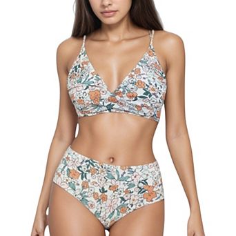 Women's V-Neck Bikini Swimsuit with Crossover Top and High Waist Bottom