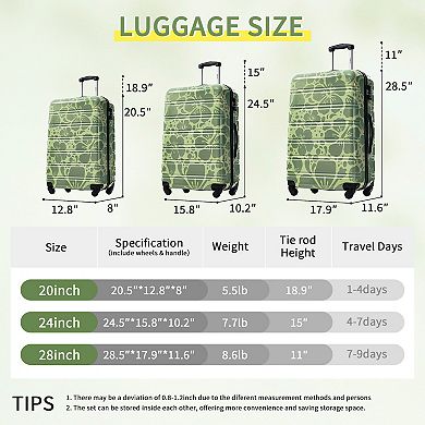 Merax Hardshell Luggage Sets 3 pcs Spinner Suitcase with TSA Lock Lightweight