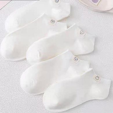 5 Pairs Women's Ankle Socks Soft Cotton Stretch Fabric with Cute Cartoon Animal Tags
