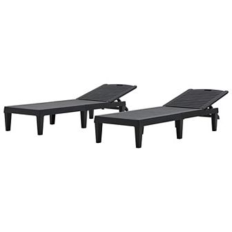 Merax 2 pc Outdoor Chaise Lounges Resin Pool Lounge Chairs Outdoor Chaise Lounge Chair Set